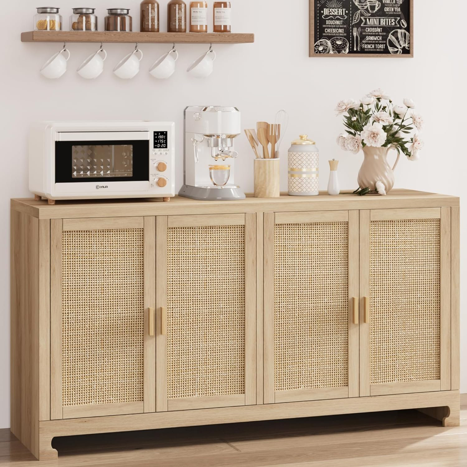 Gracie Oaks Takaani Rattan Sideboard Buffet Storage Cabinet